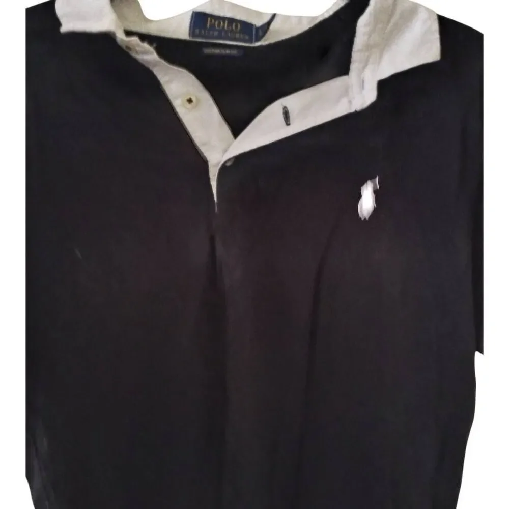Men's Ralph Lauren Black White‎ Collar Logo Shirt Size Large